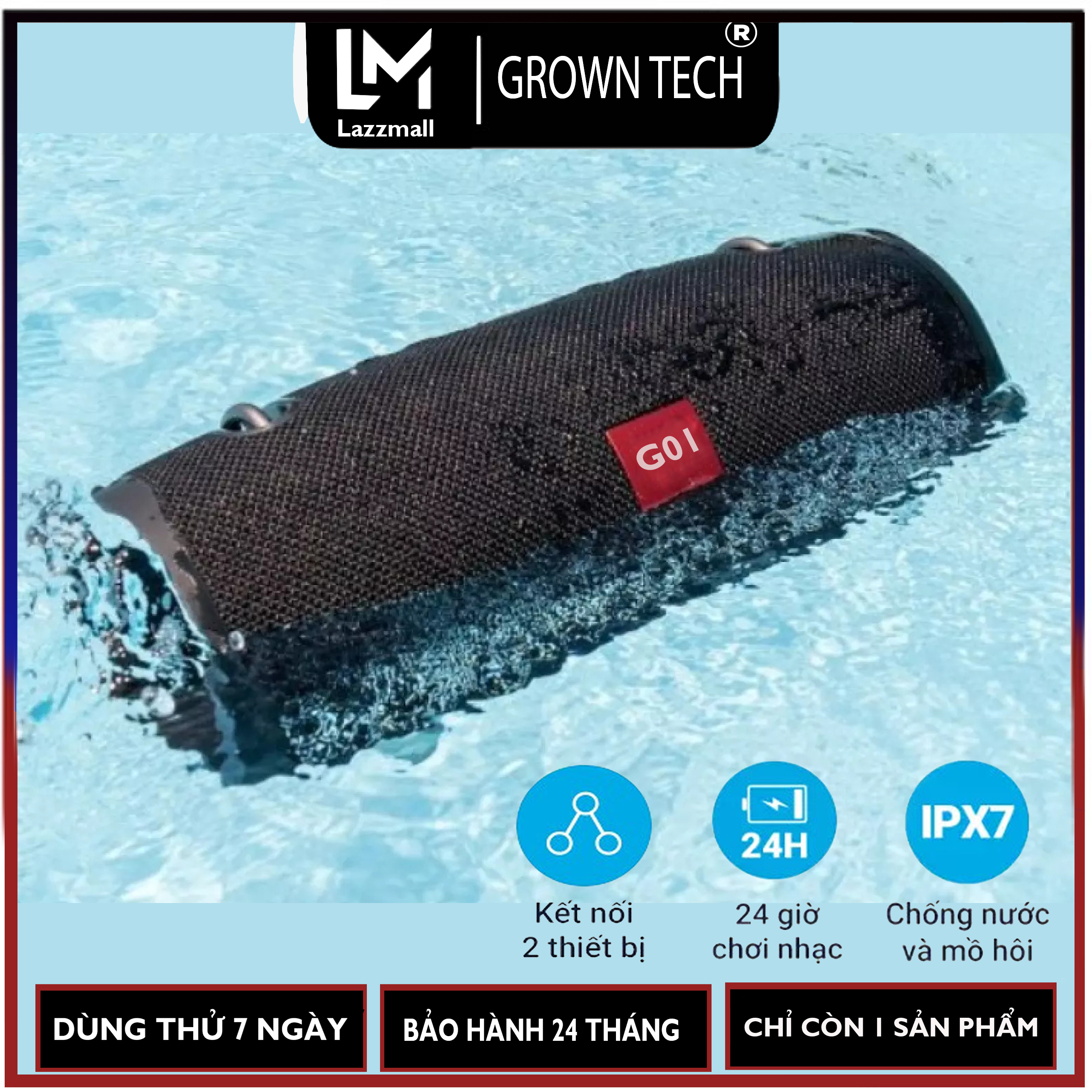 Loa bluetooth, loa di động không dây blutooth GrownTech XTREME 2, chống nước âm thanh vang đời 2022