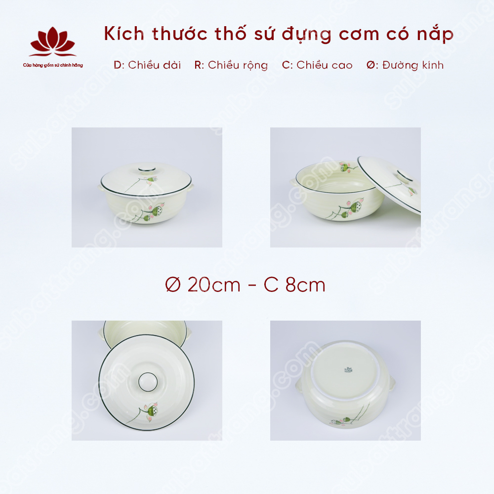 Thố sứ đựng cơm có nắp, nhiều họa tiết lựa chọn Bát Tràng