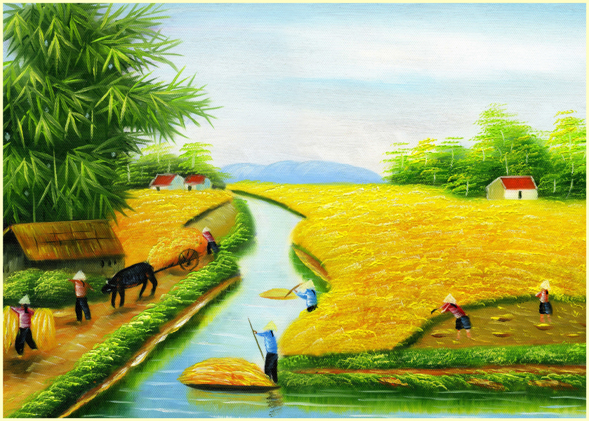 Tranh in sơn dầu treo tường VTC Cảnh đẹp thôn quê LunaCV-0459 nhiều mẫu và kích thước tặng đinh 3 chân treo tranh