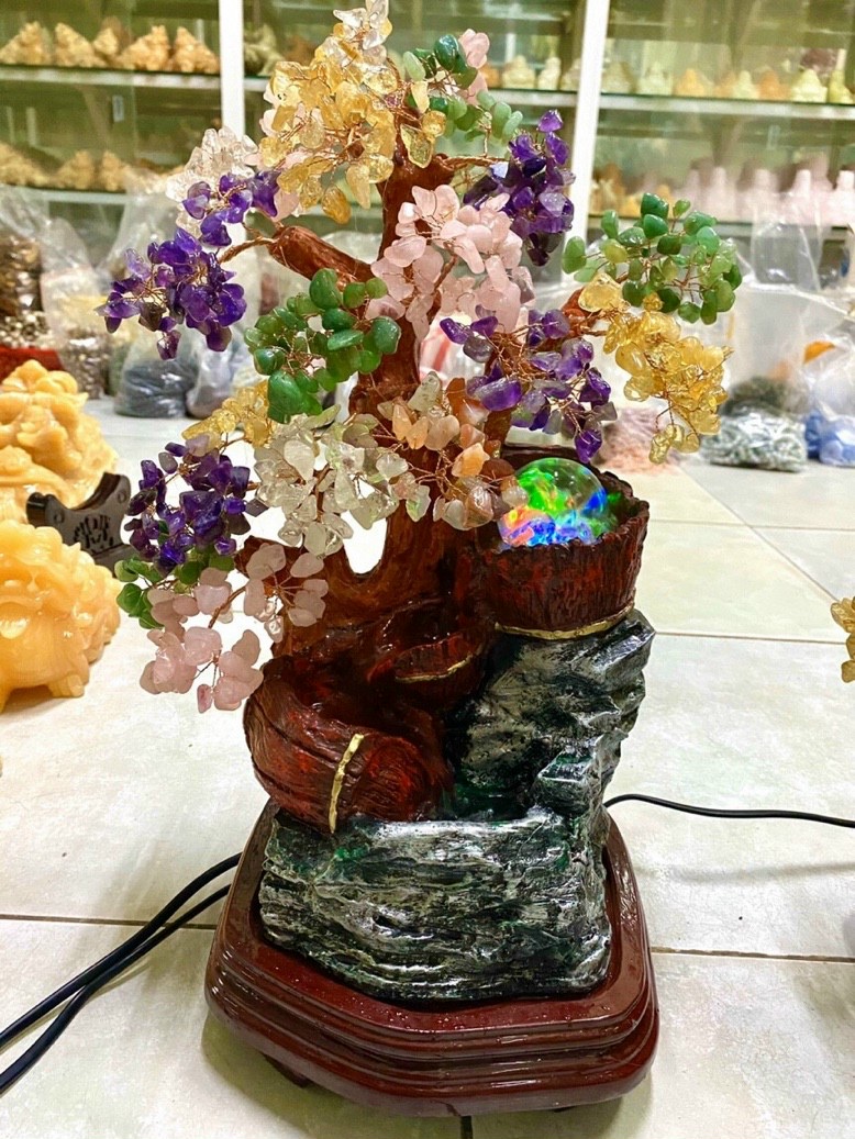 Cây tài lộc đá thạch anh (Thác Nước Phong Thủy Luân Hồi ) - Cao 42 cm