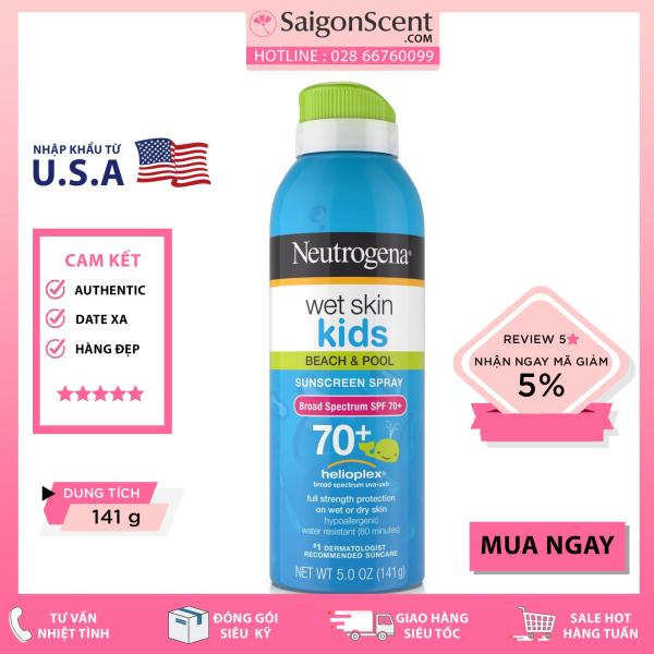 Xịt chống nắng cho bé Neutrogena Wet Skin Kids Sunscreen Spray Broad Spectrum SPF 70+ (141g)