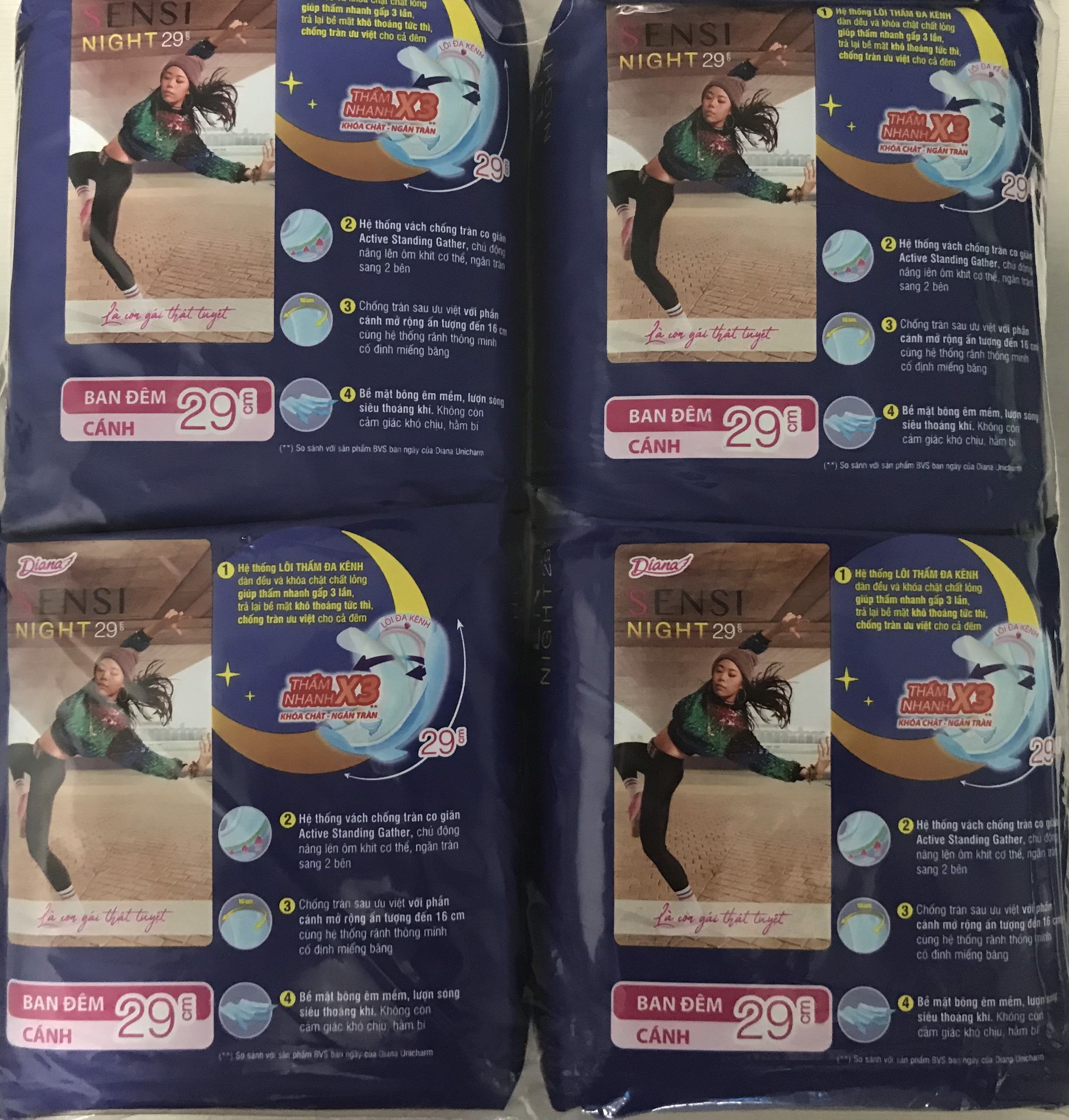 Combo 4 Gói BVS Diana Sensi Night 29cm 12 Miếng