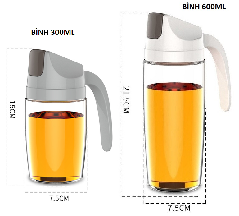 Bình Thủy Tinh Đựng Rót Dầu Ăn Nước Mắm 2 Dung Tích Lựa Chọn
