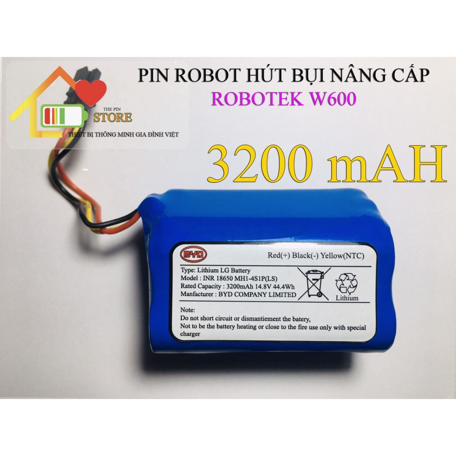 ( CHÍNH HÃNG )PIN ROBOT HÚT BỤI ROBOTEK W600 ( DUNG LƯỢNG 3200 mAH )