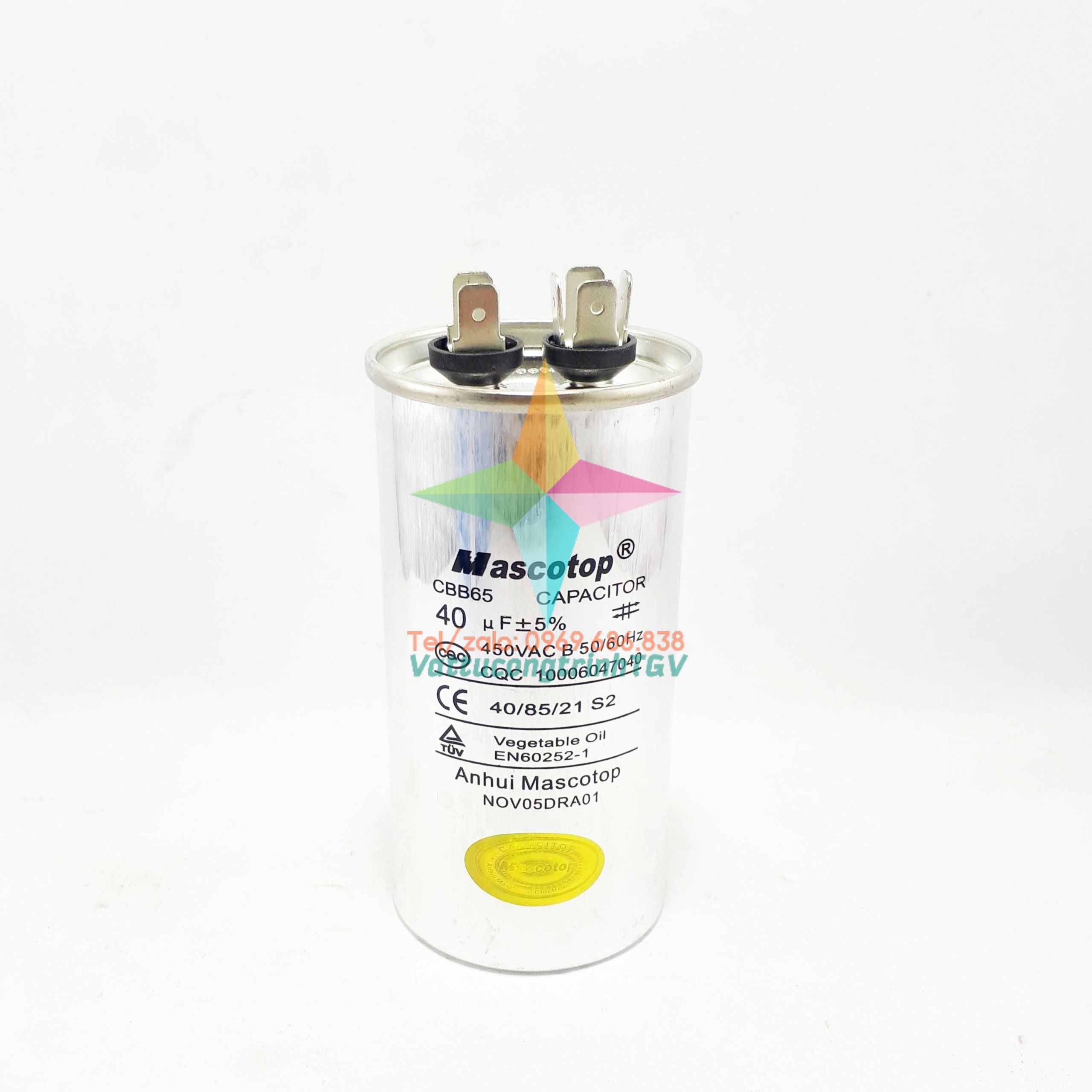 Tụ điều hòa MASCOTOP kiểu CBB65 loại 40uF+5% - Tụ 2 chân/ 3 chân