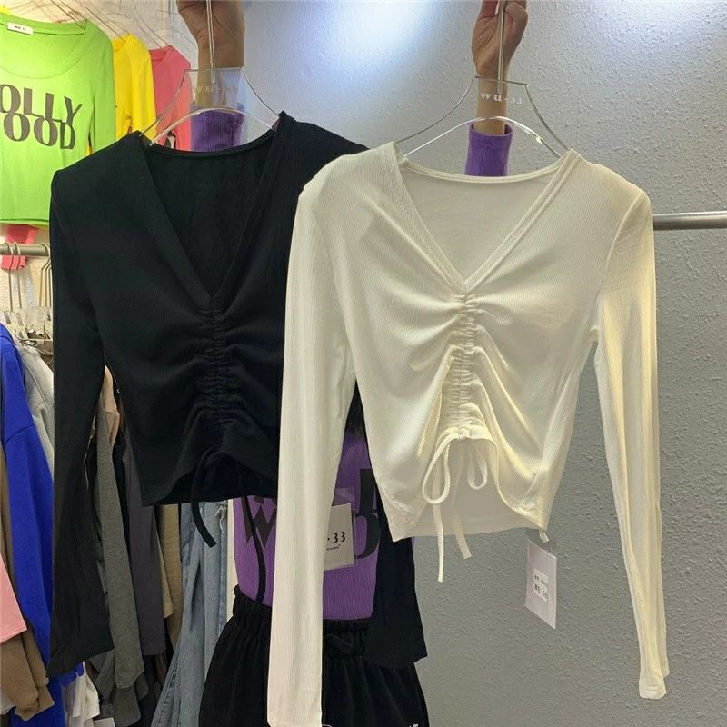 ÁO CROPTOP RÚT DÂY TAY DÀI a2
