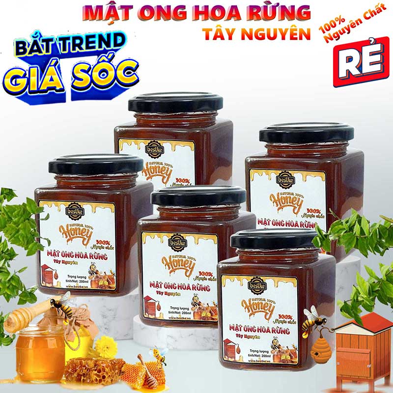 mật ong nguyên chất , combo 5 hũ 1000ml 1400g