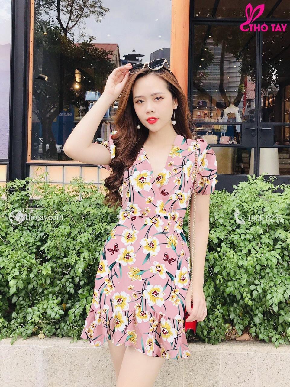 Sét đầm voan lụa cổ chữ V,lai đuôi cá-QH