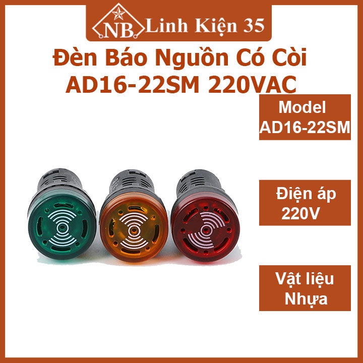 Đèn báo nguồn có còi ad16-22sm 220vac