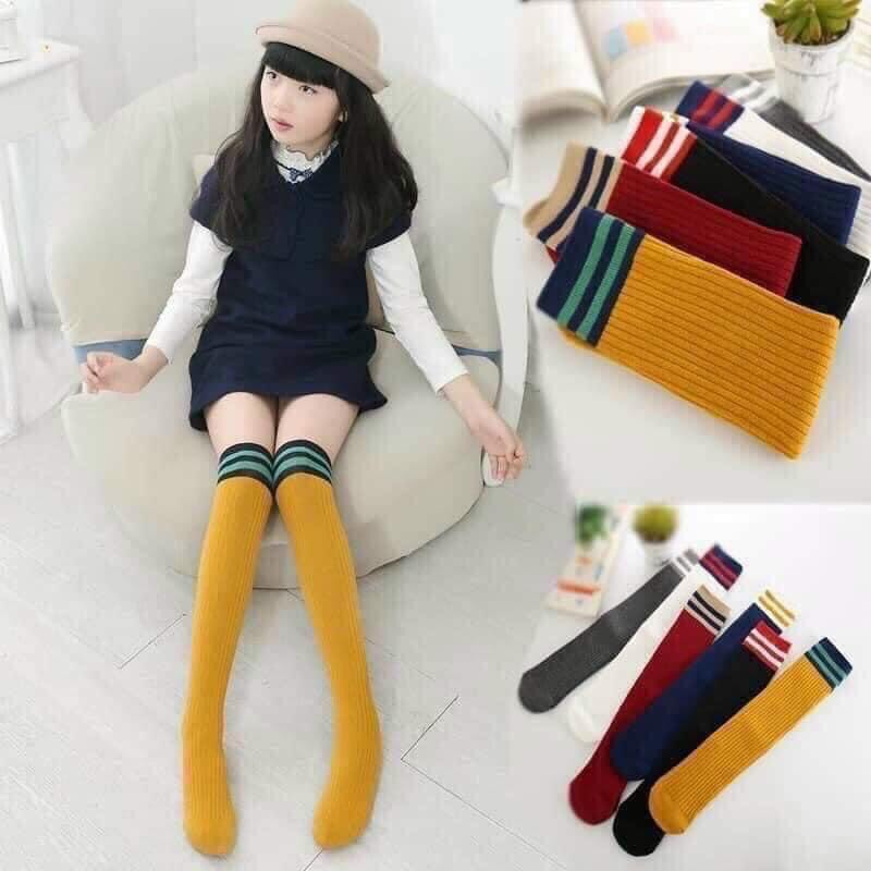 Combo 5 đôi) tất dài đùi gối hàn quốc cho bé gái từ 1 - 10 tuổi, tất vớ mặc váy siêu sang chảnh, vớ cao đùi sọc bé 5 đôi 5 màu