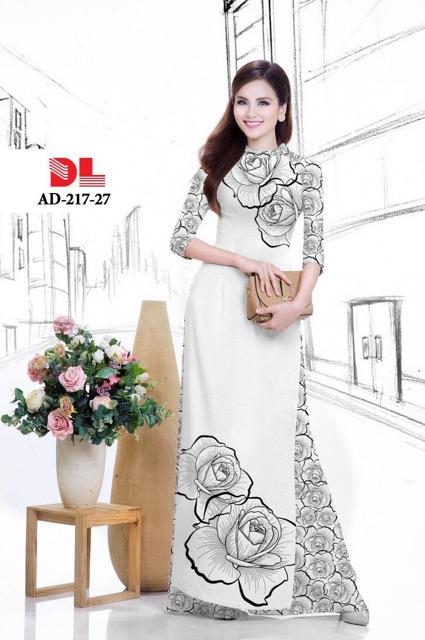 [HCM]Vải áo dài in hoa hồng vẽ