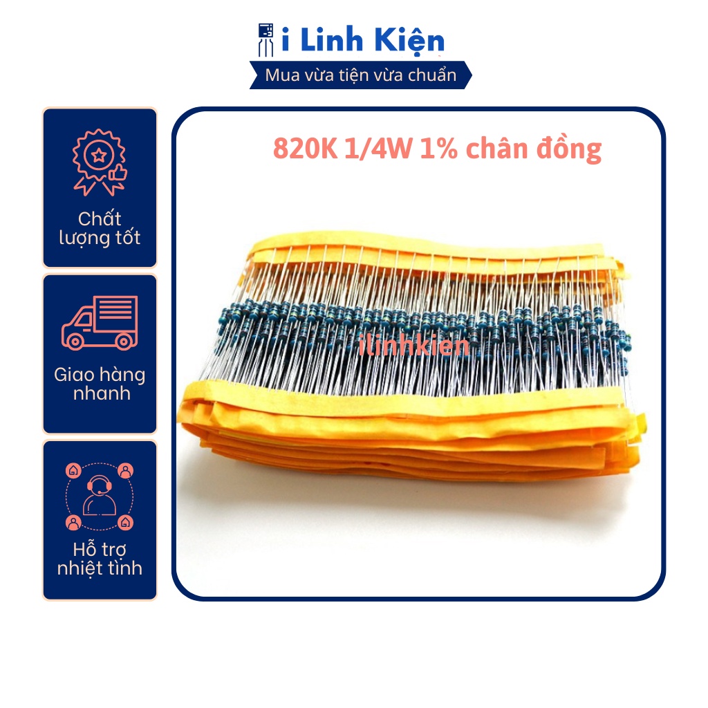 Điện trở vạch 1/4w 820k 1% chân đồng