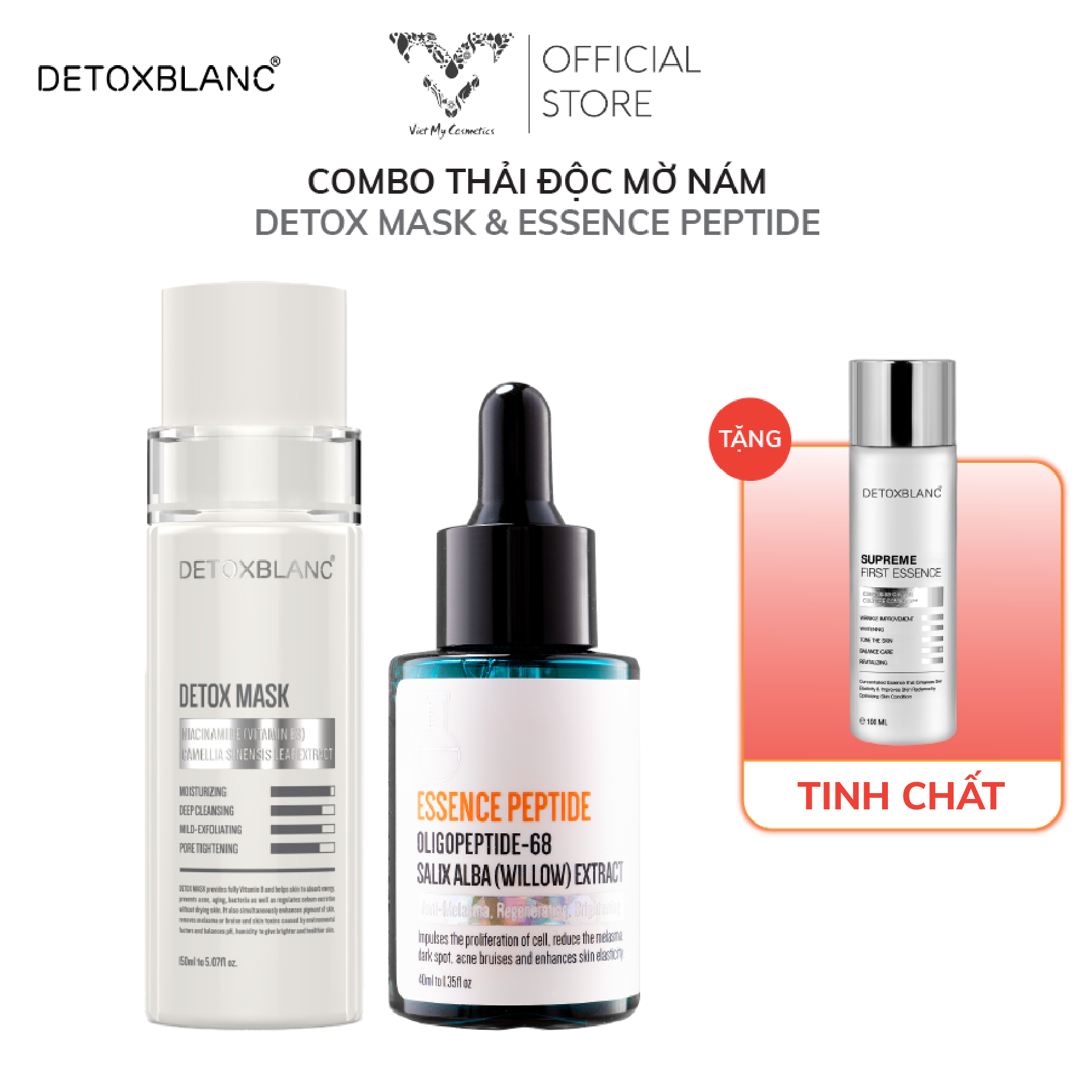 Combo Thải Độc Mờ Nám – Detox Mask & Essence Peptide MẨU 30ML