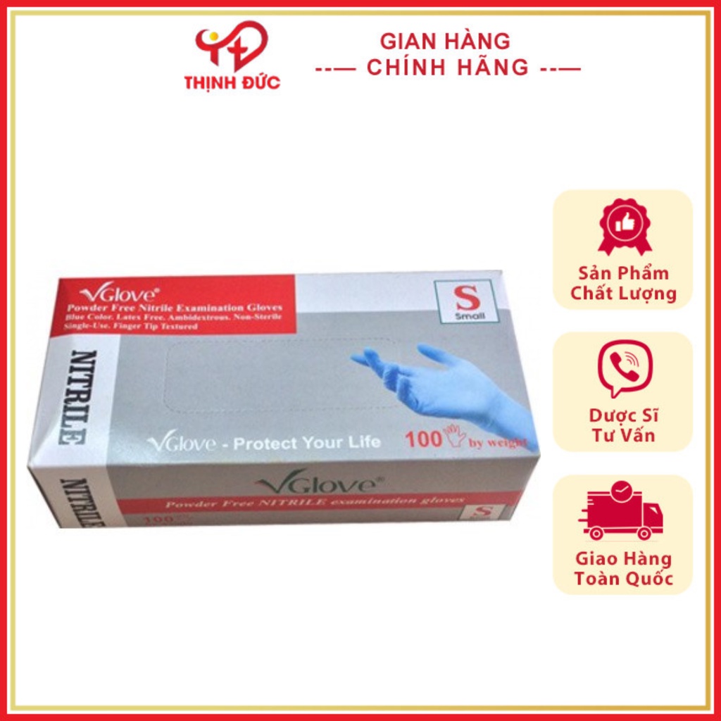 Hộp găng tay y tế nitrile không bột màu xanh -yktd