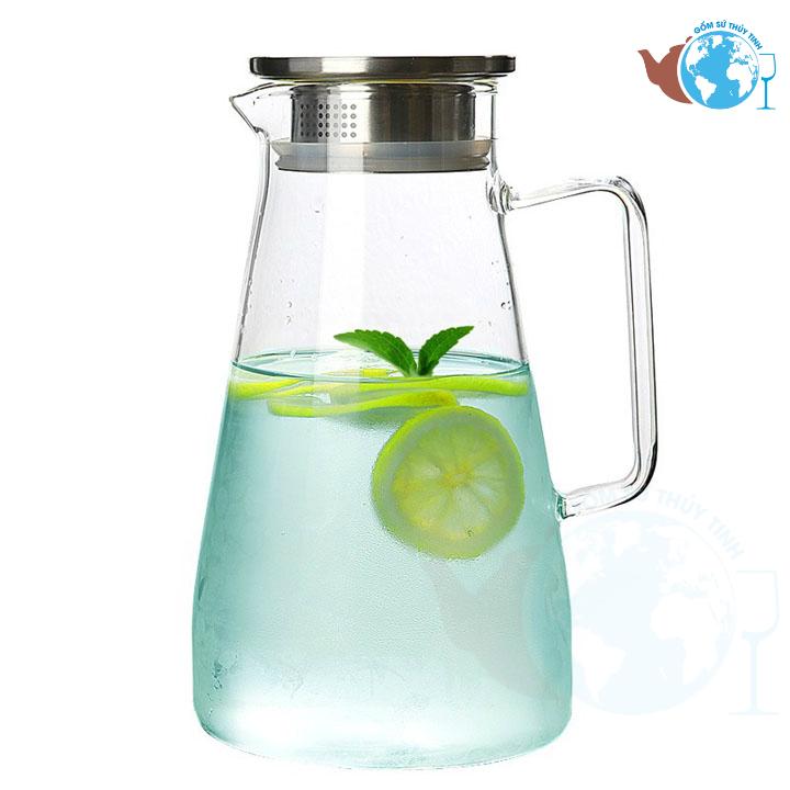 Bình rót nước thủy tinh, chai, lọ thủy tinh có nắp thiếc quai cầm vuông đựng trà, nước lọc, nước ép trái cây, detox, đồ dùng nước uống , bình chịu nhiệt cực tốt - 1,4 lít - bình nấu được bếp hồng ngoại - GPH24