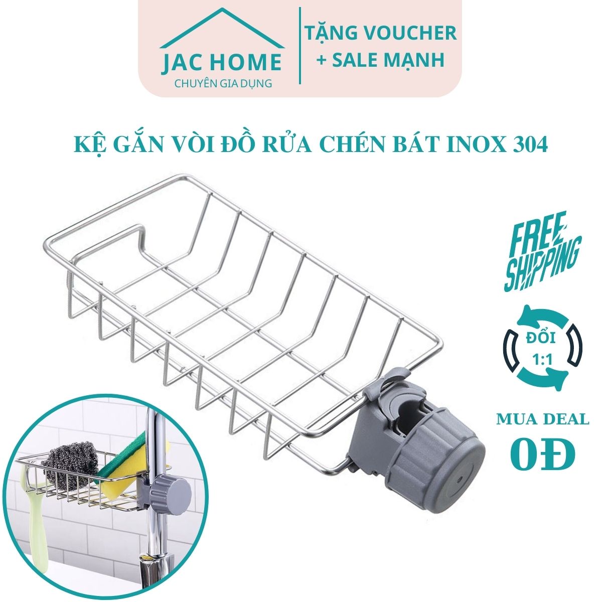 Kệ gắn vòi INOX 304 khay treo vòi nước rửa chén vòi sen JacHome