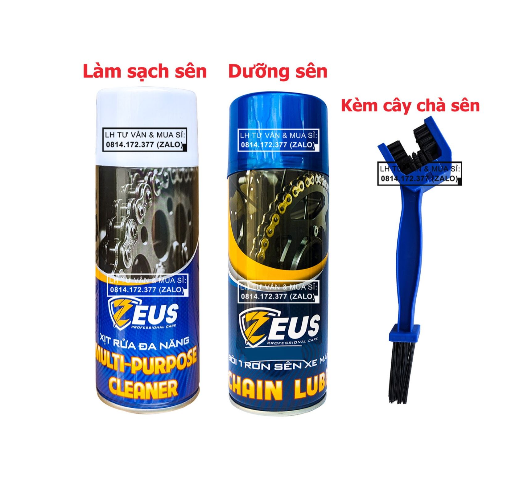 ( GIÁ KM ) Bộ Combo Xịt Vệ Sinh và Chai Dưỡng Sên Xe Máy Zeus 400ml + Cây chà sên 3D