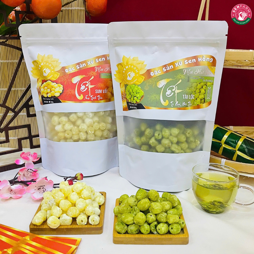 Combo 2 bịch mứt hạt sen 2 vị (trà xanh + truyền thống) thượng hạng Senfarm