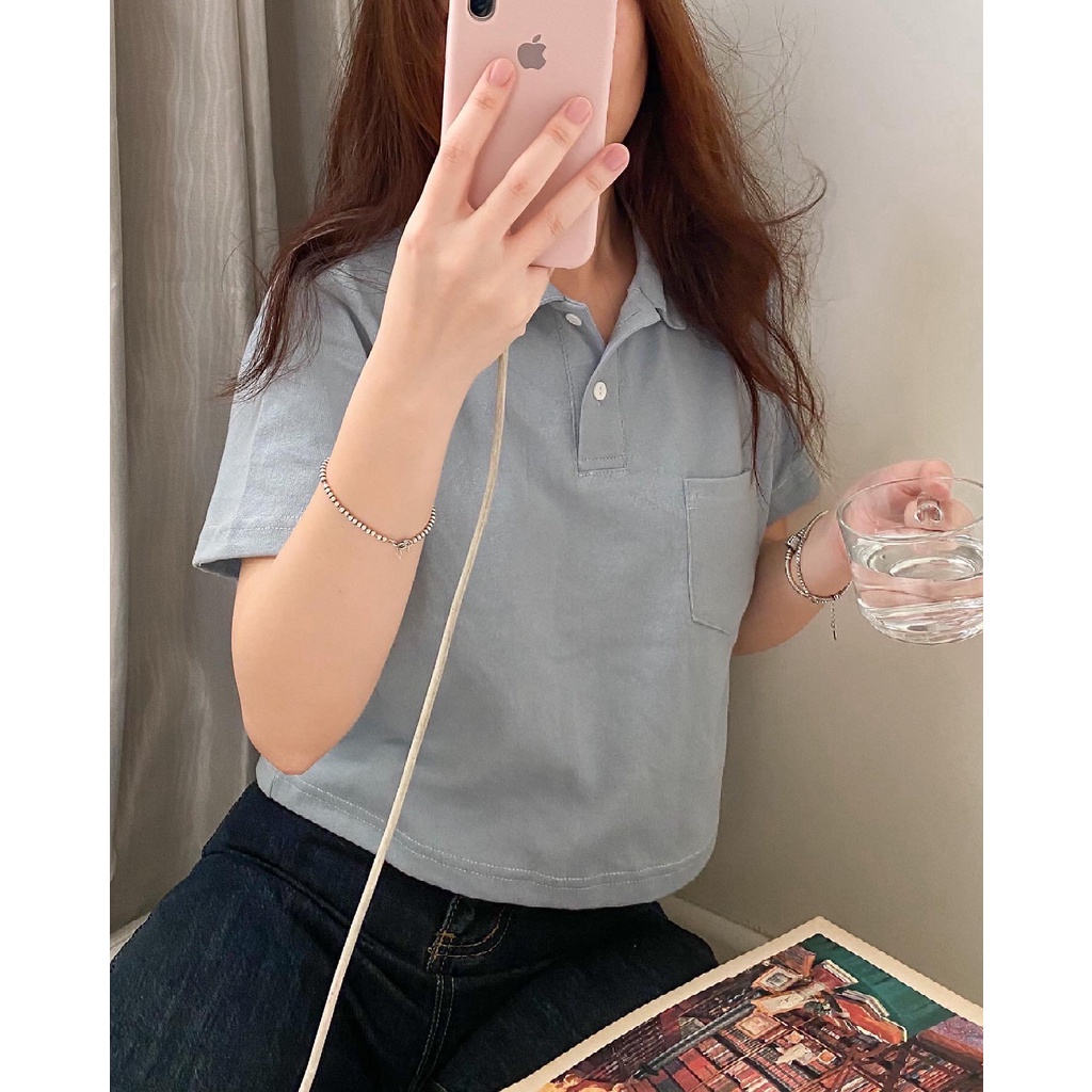 Áo croptop thun có cổ RUCHAN