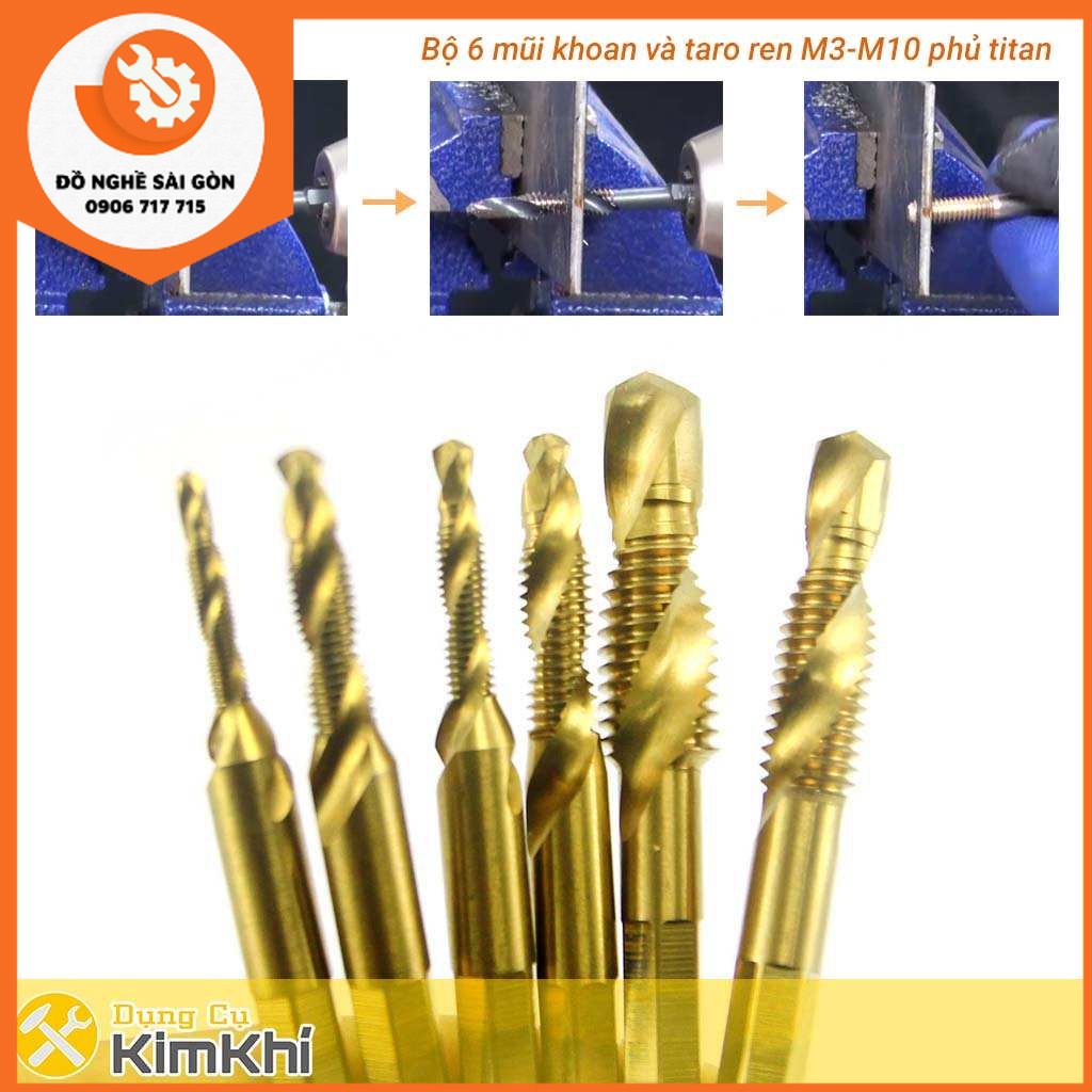 Bộ mũi khoan tạo ren-mũi khoan Taro M3 M4 M5 M6 M8 M10 thép HSS 6542 phủ Titanium tạo ren inox doa âm mũ vít