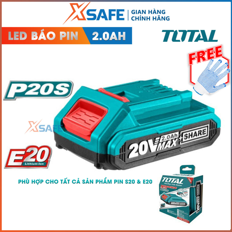 Pin Lithium Ion P20S TOTAL TFBLI20011 Pin lithium 20V/20Ah Total dùng cho dòng E20 và P20S, có đèn LED báo pin -   [CHÍNH HÃNG][XSAFE]