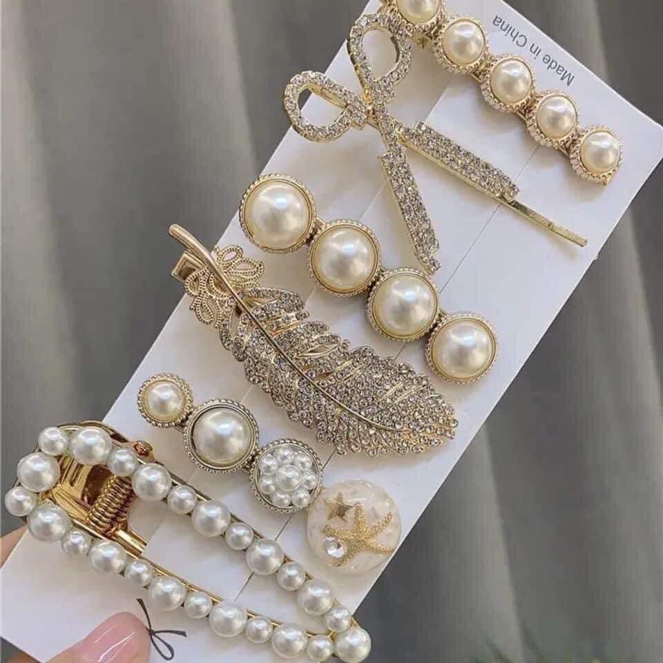 Set 6 kẹp tóc đính đá Hàn Quốc cao cấp