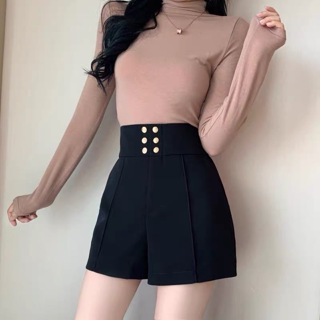 Quần short nữ cạp cao Doloxi 6 khuy khóa giữa dáng đẹp Hàn Quốc cao cấp Q040