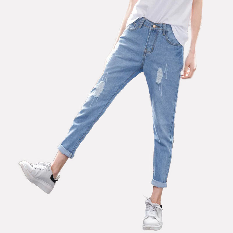 [HCM]Quần baggy jean nữ có BIGSIZE lưng cao rách ít vải jean dày dặn đủ size 2055 40kg đến 90kg - MoliJeans
