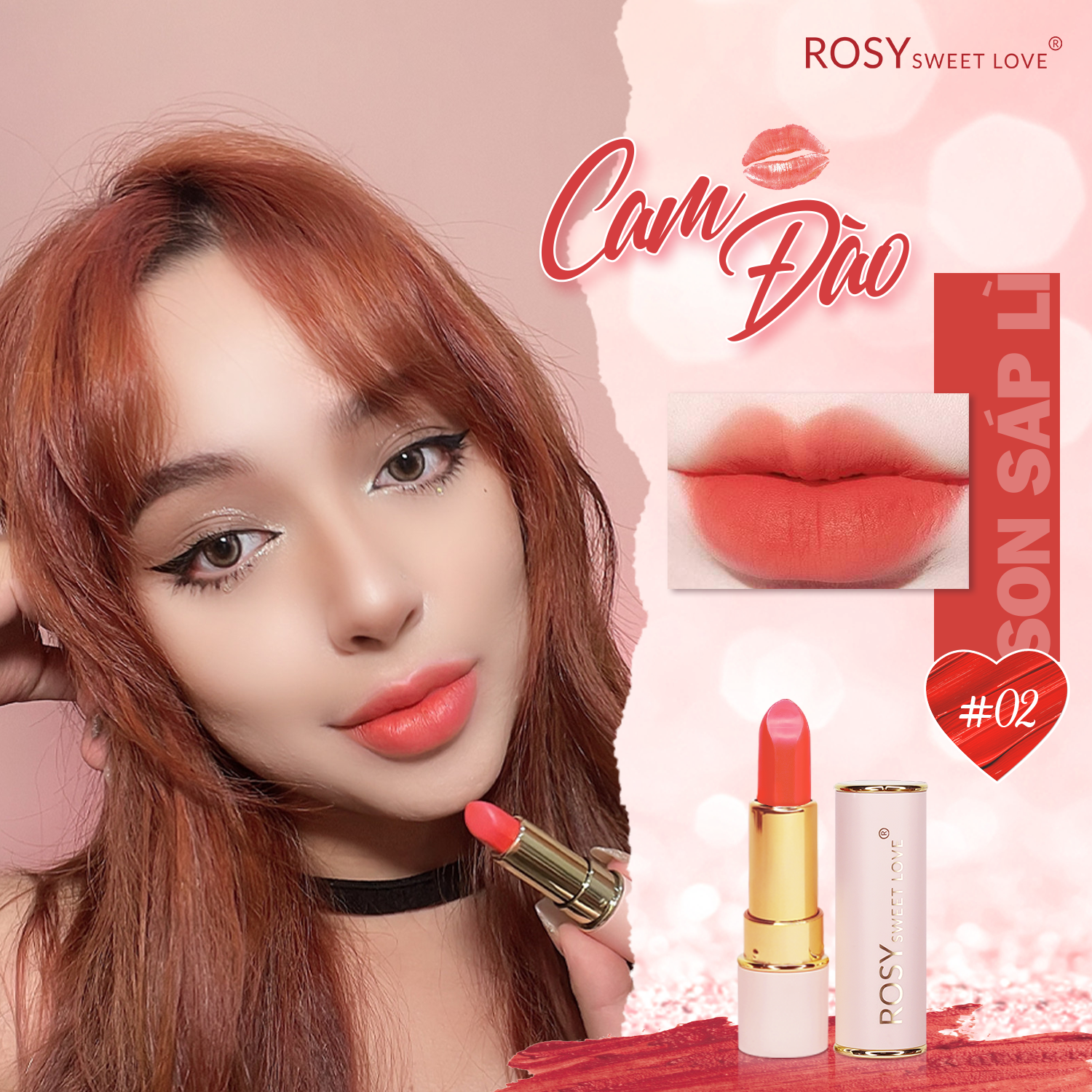 Son thỏi lì mịn môi ROSY SWEET LOVE 3.5g [Màu Cam Đào]