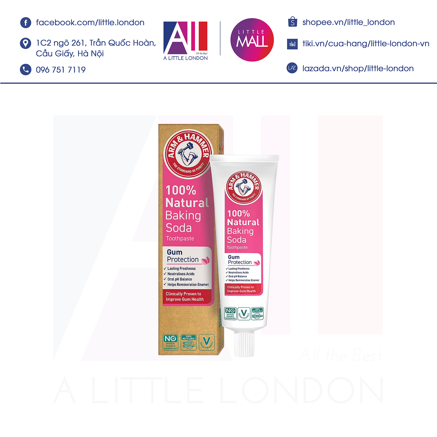 Kem đánh răng làm trắng Arm & Hammer 100% Natural Toothpaste 75ml (Bill Anh)