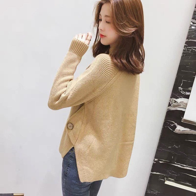 MS332 Áo len cổ 3p xẻ tà đính cúc sườn