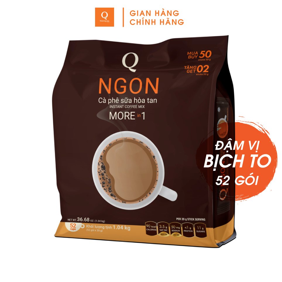 Cà Phê Ngon Hoà Tan Sữa Uống Liền 3 In 1 Bịch To 52 Gói X 20Gr Trần Quang