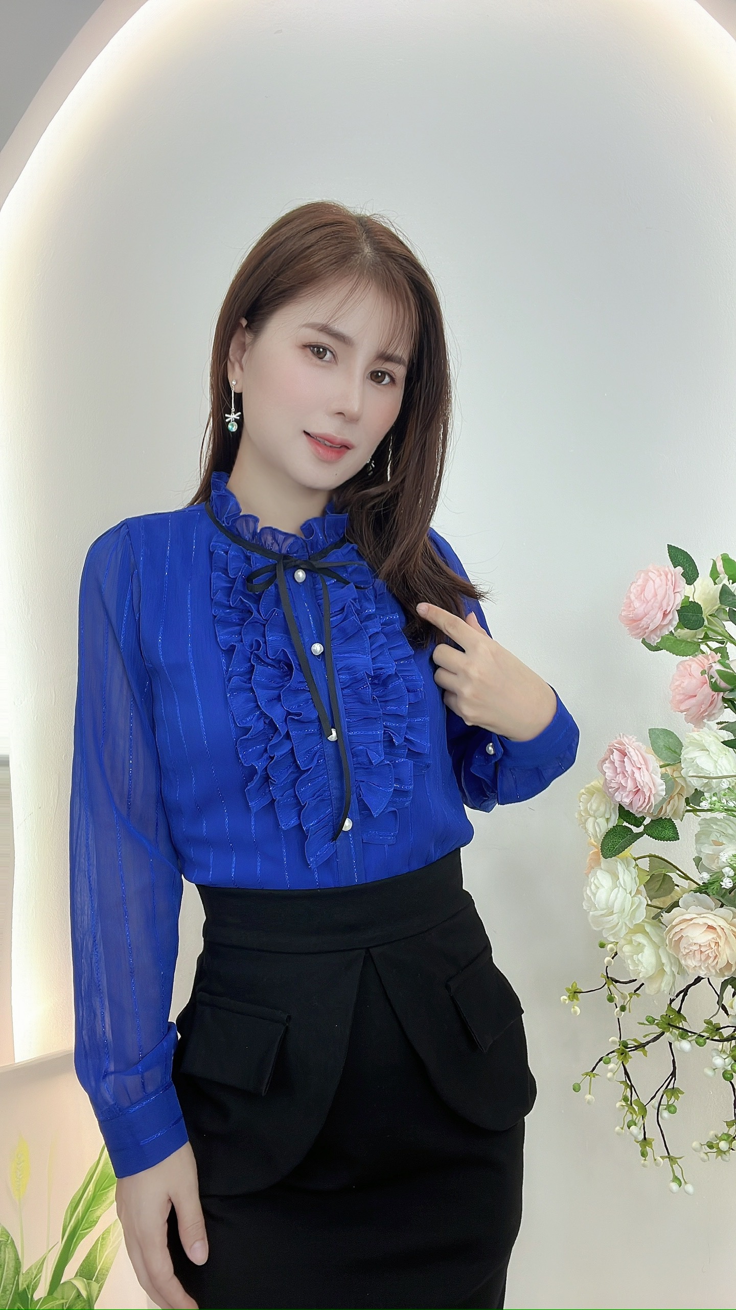 AN40 - ÁO KIỂU CÔNG SỞ BÈO KÈM NƠ ĐEN