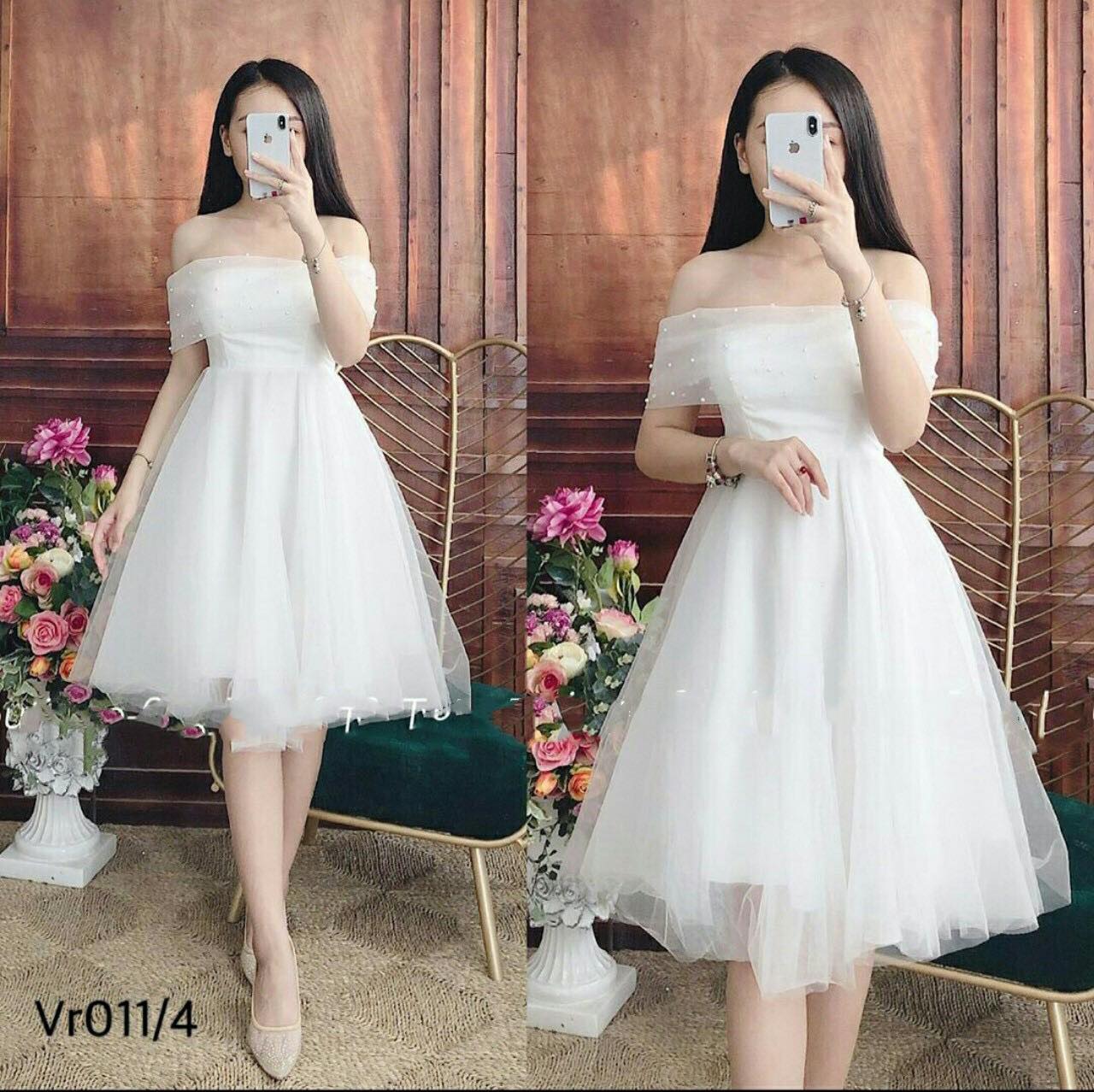 Đầm xoè dự tiệc TRIPBLETDRESS bẹt vai kết cườm - MS124V
