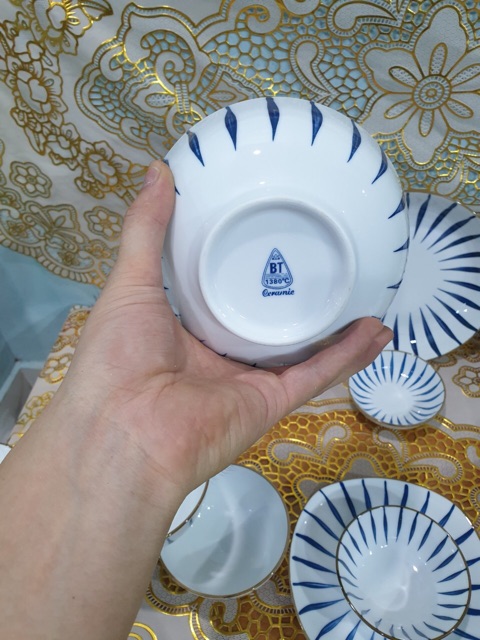 Bộ Bát Đĩa Bát Tràng 14 món hoa văn 606