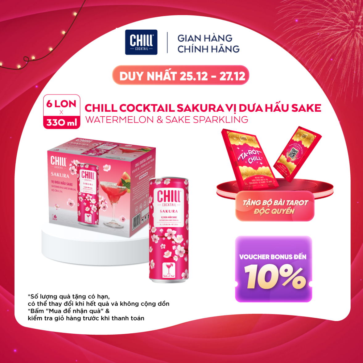 Thùng 6 lon Chill Cocktail Sakura vị Dưa Hấu Sake (330ml/lon)