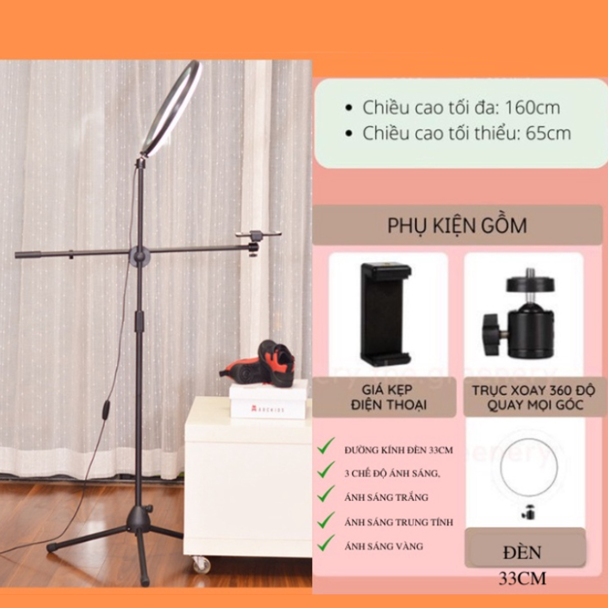 Chân quay đế đứng stand kèm giá review quay video tiktok, livestream, chụp ảnh