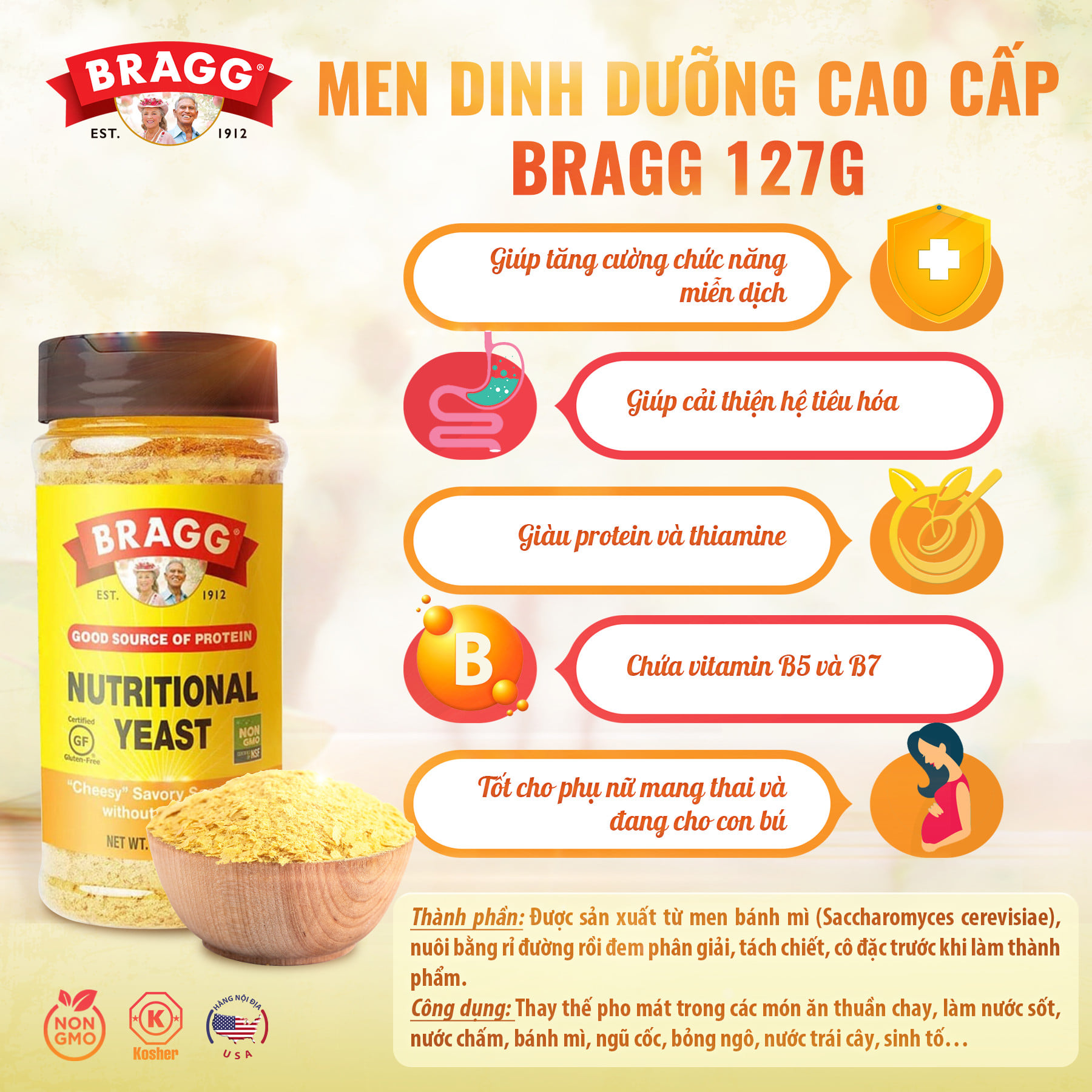 Men dinh dưỡng cao cấp BRAGG ( Nutritional Yeast Bragg)-127g