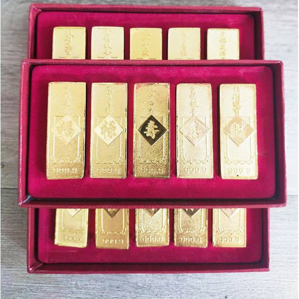 Thỏi vàng cây HỘP 5 thanh dày chiêu lộc 5.7cm vàng 999_video