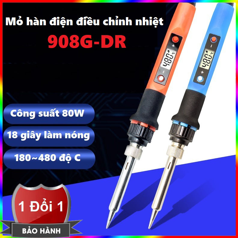 Mỏ hàn cầm tay 908DR - Mỏ hàn điều chỉnh nhiệt độ No 908 80W có màn hình LCD - Mỏ hàn điện mini 908G-DR