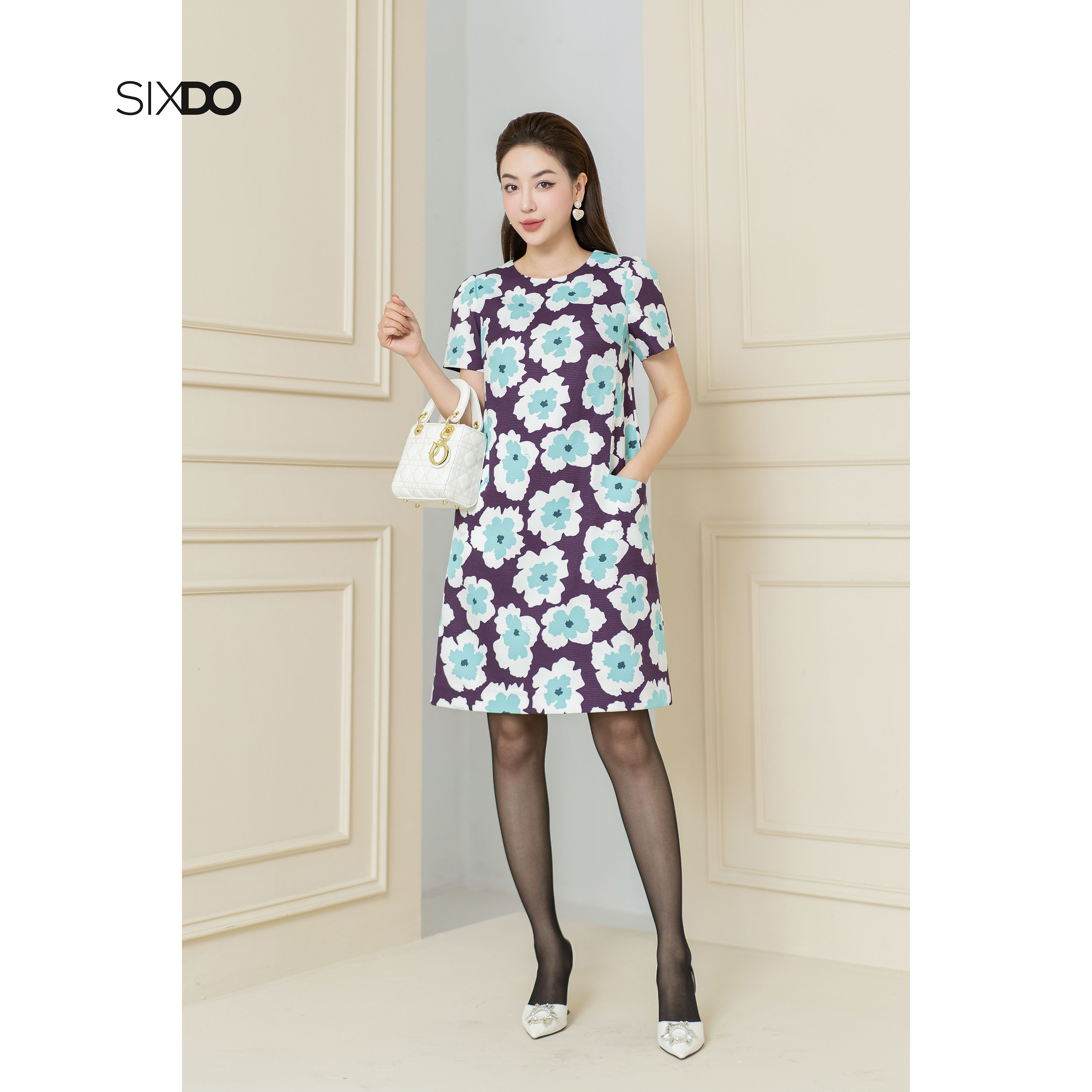 Đầm thô dáng suông họa tiết hoa SIXDO (Floral Mini Raw Dress)