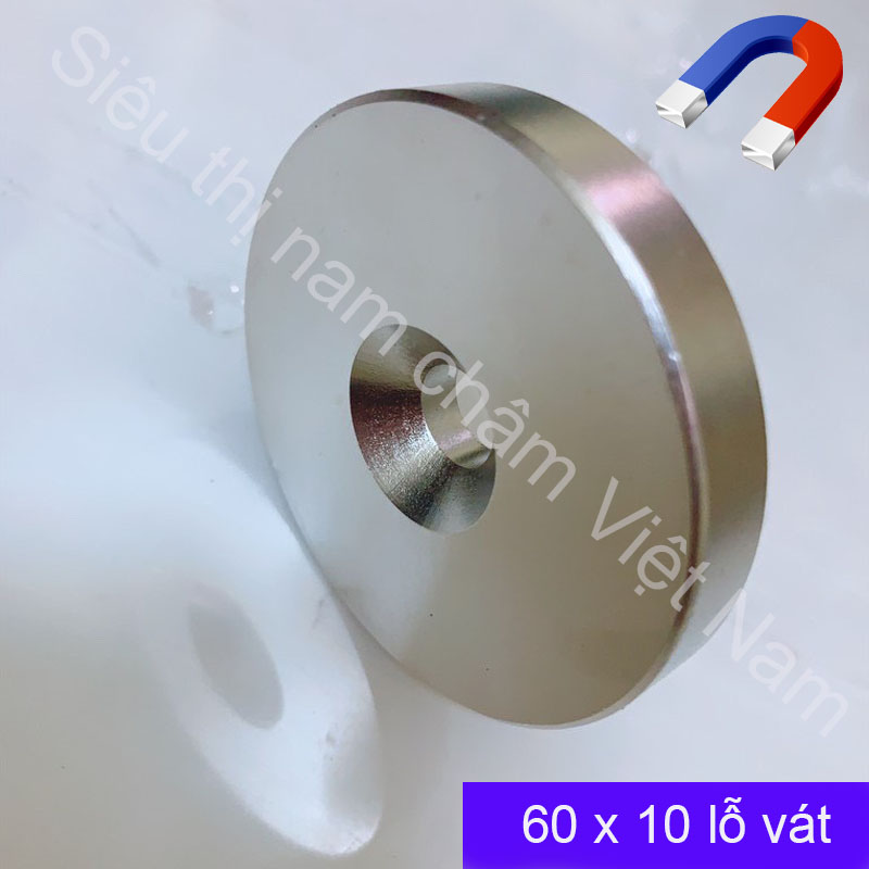 Nam châm 60x10 lỗ vát bắt vít, nam châm siêu mạnh