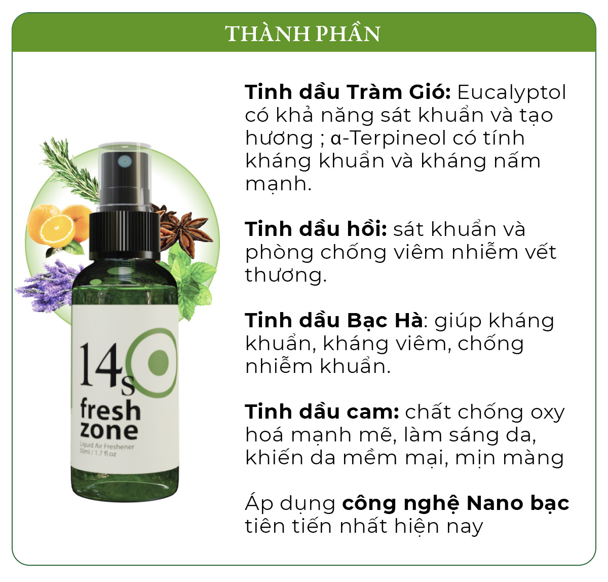 Tinh dầu xịt 14s Fresh Zone