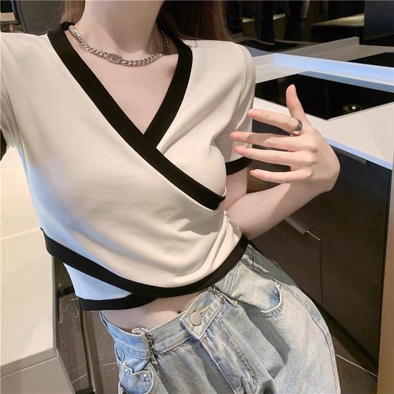 áo thun chéo tà phối viền ct1
