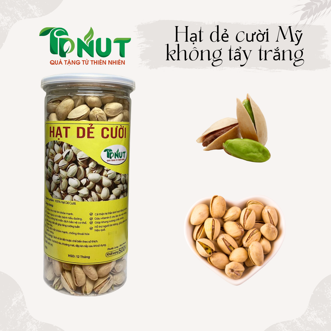 500g Hạt dẻ cười mỹ không tẩy trắng
