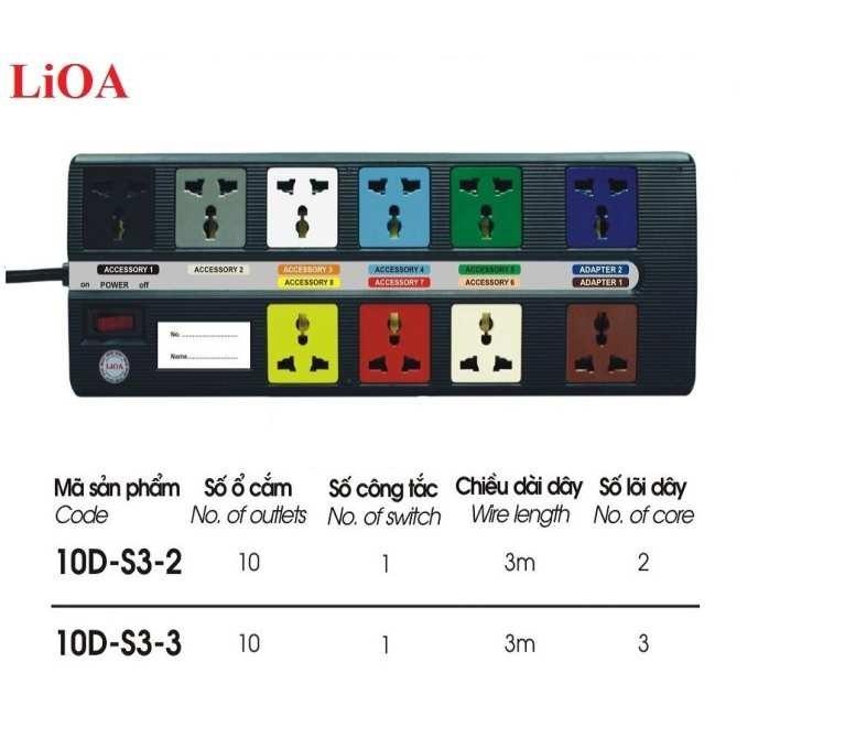 Ổ cắm kéo dài đa năng super LiOA 6D-S3-3 (3m x 6 ổ cắm x 3 lõi dây)
