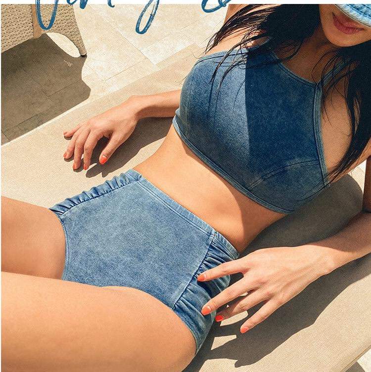 [Kèm ảnh thật] Bikini 2 mảnh phong cách denim thời trang