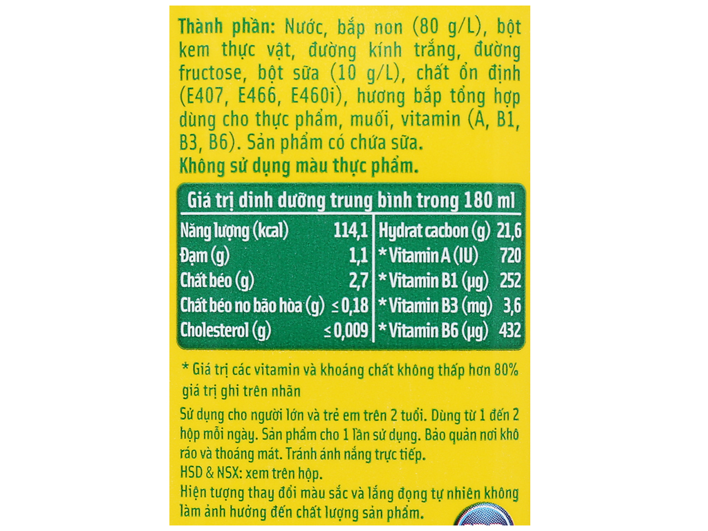 [Siêu thị WinMart] - Sữa bắp non LiF lốc 4 hộp x 180ml