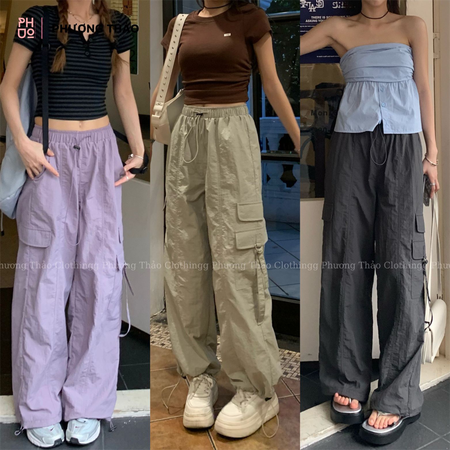 Elastic waist drawstring canvas baggy pants cool jogger pants