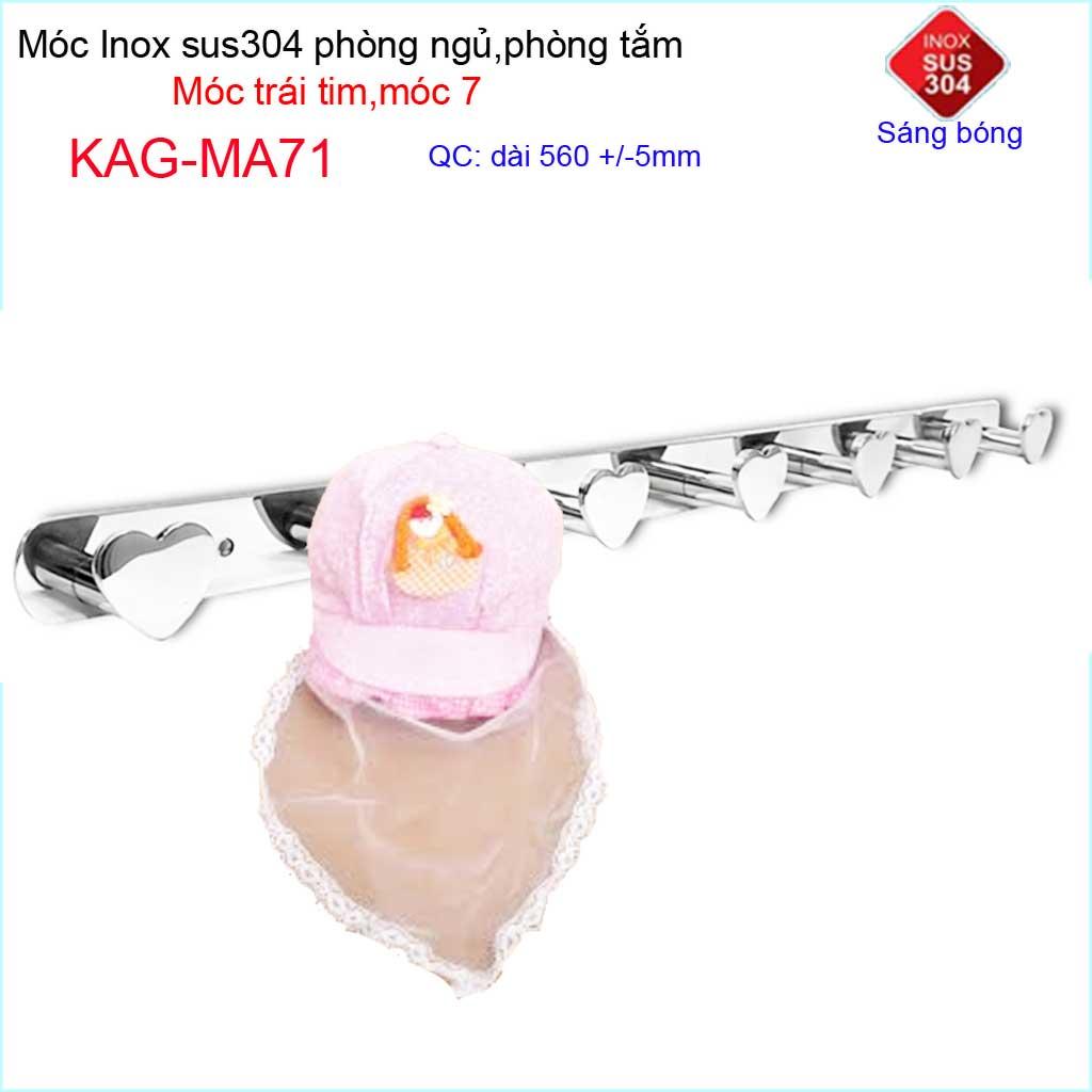 [HCM]Móc treo quần áo inox 304 cao cấp dày móc tim Inox Kace 7 móc treo đồ nhà tắm KAG-MA71